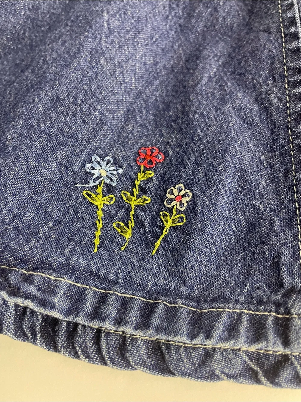 Vintage Baby Gap Denim Jean Dress Embroidered Floral Wildflowers 18-24 Months XL
